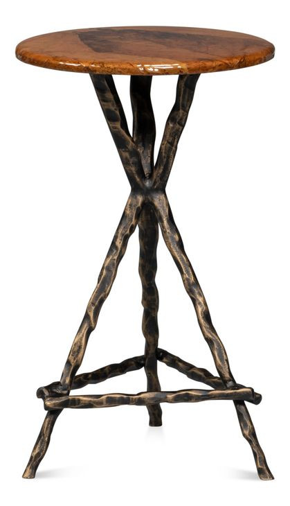 Pewter Leaf Brown Round Planter's Table