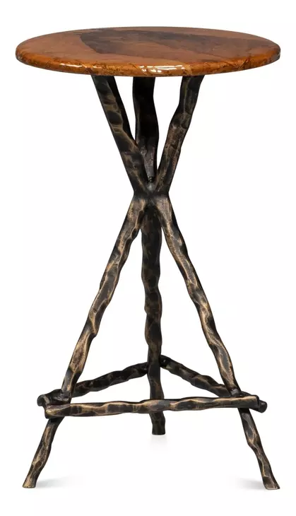 Pewter Leaf Brown Round Planter's Table