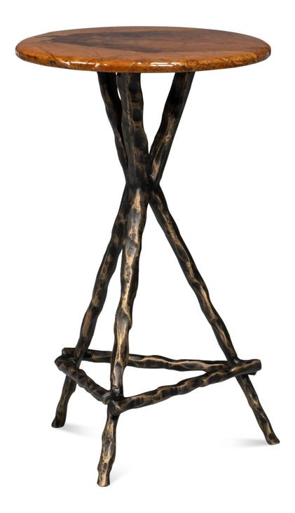 Pewter Leaf Brown Round Planter's Table