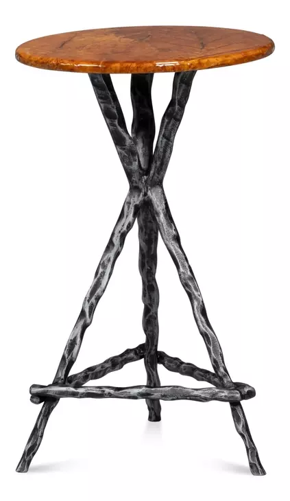 Pewter Leaf Brown and Gray Round Planter's Table