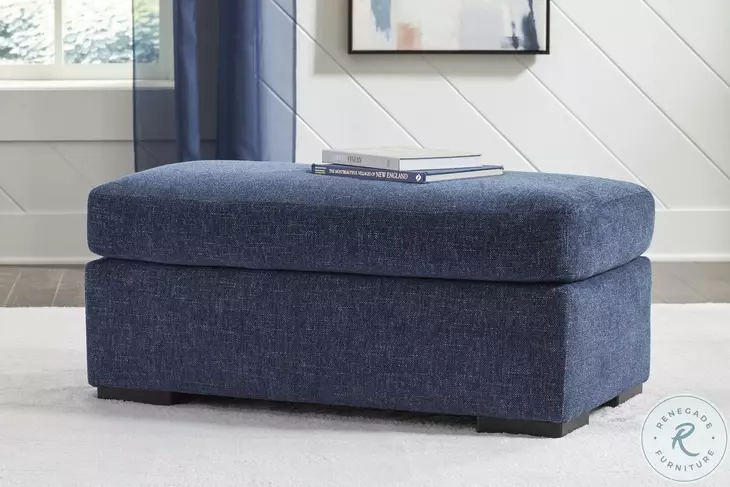 Evansley Navy Performance Fabric Ottoman