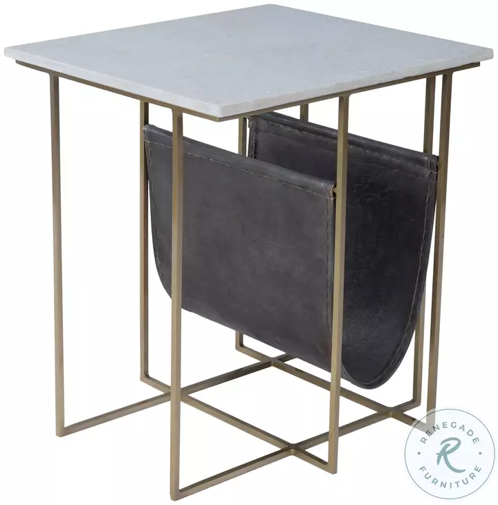 Stephanik White Marble And Leather Magazine Table