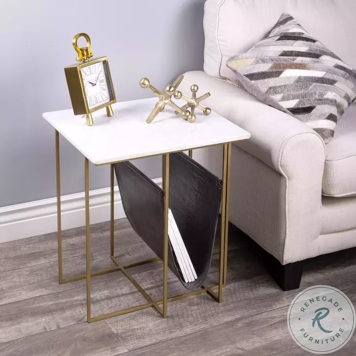 Stephanik White Marble And Leather Magazine Table