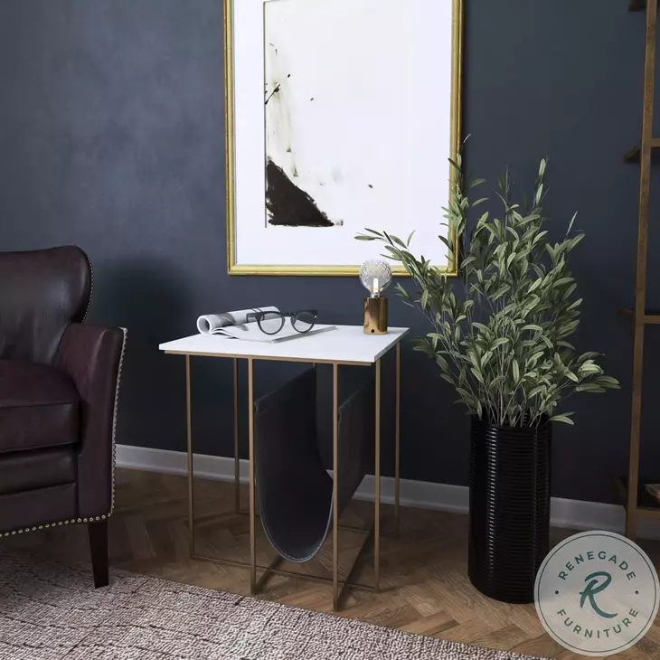 Stephanik White Marble And Leather Magazine Table