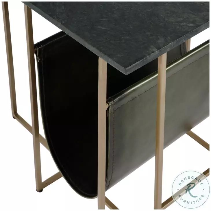 Stephanik Gold and Green Marble Top Magazine Side Table
