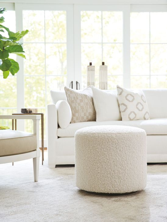 Three Arch White Upholstered Ottoman