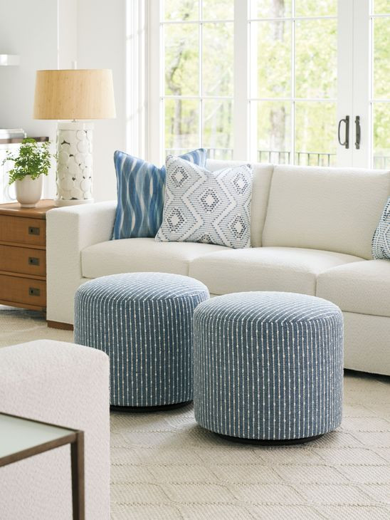 Three Arch Blue Upholstered Ottoman