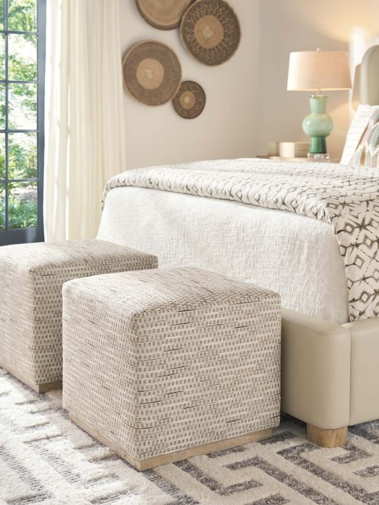 Colby Beige and Brown Upholstered Square Ottoman by Barclay Butera