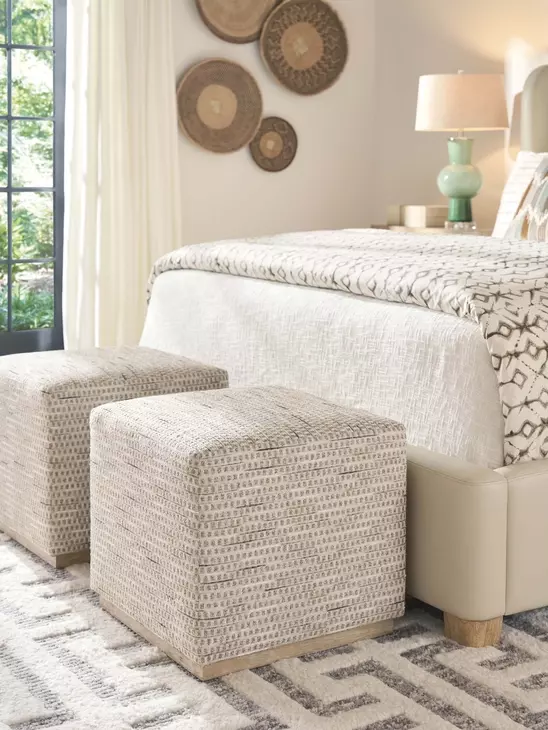 Colby Beige and Brown Upholstered Square Ottoman by Barclay Butera