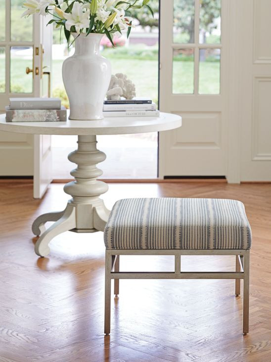Lucca Blue and Gray Upholstered Ottoman