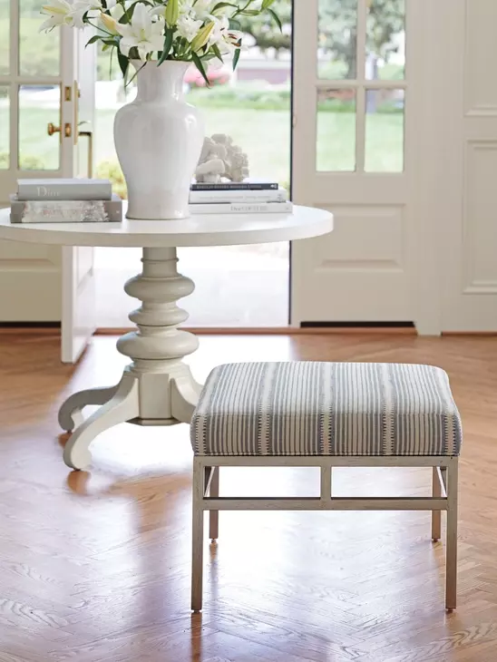 Lucca Blue and Gray Upholstered Ottoman
