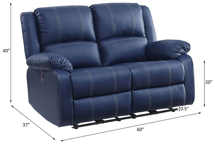 Zuriel Blue 60" Power Reclining Loveseat with USB Charging