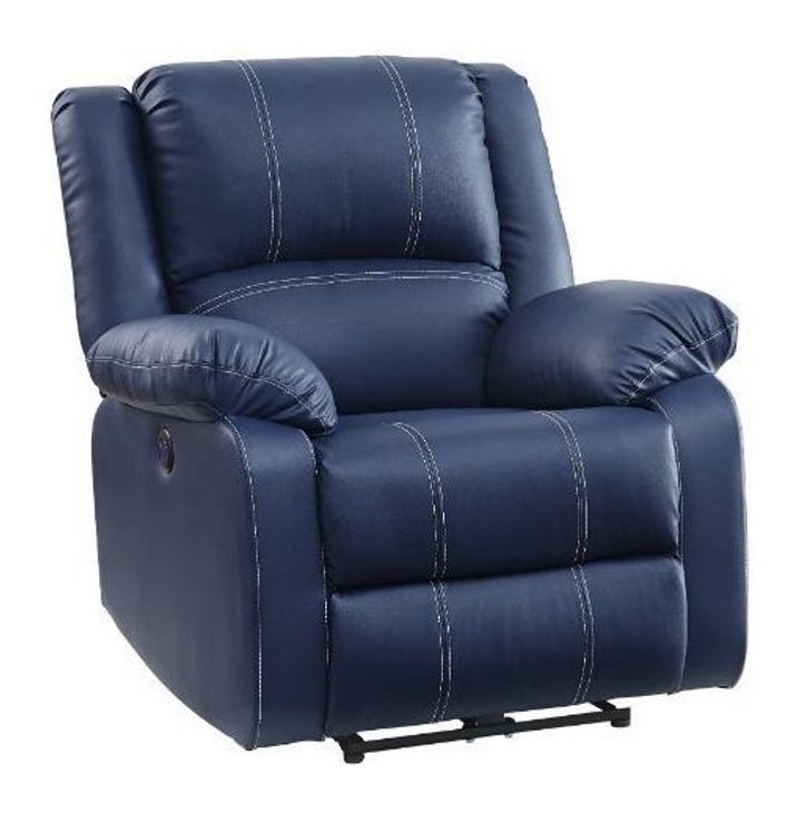 Zuriel Blue Power Recliner with USB Charging