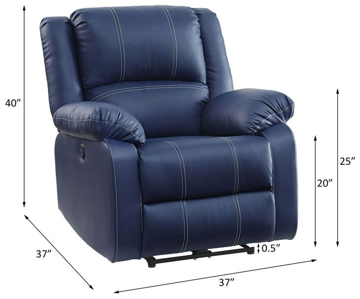 Zuriel Blue Power Recliner with USB Charging