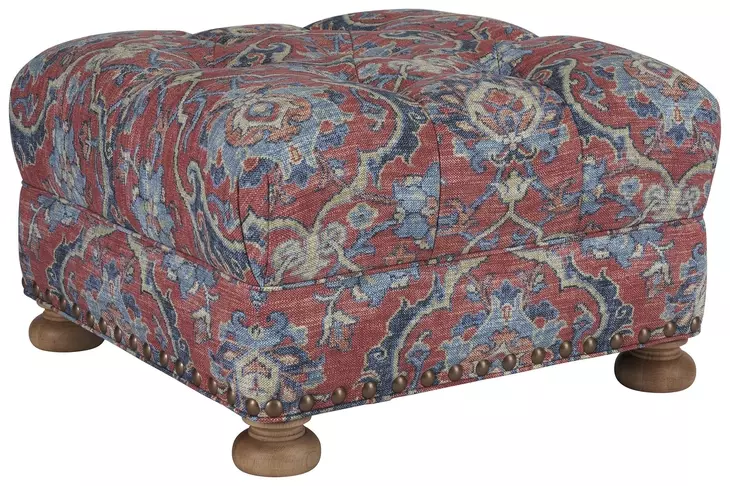 Winslow Red Fabric 27" Upholstered Ottoman with Nailhead Trim