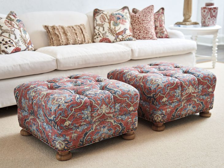 Winslow Red Fabric 27" Upholstered Ottoman with Nailhead Trim