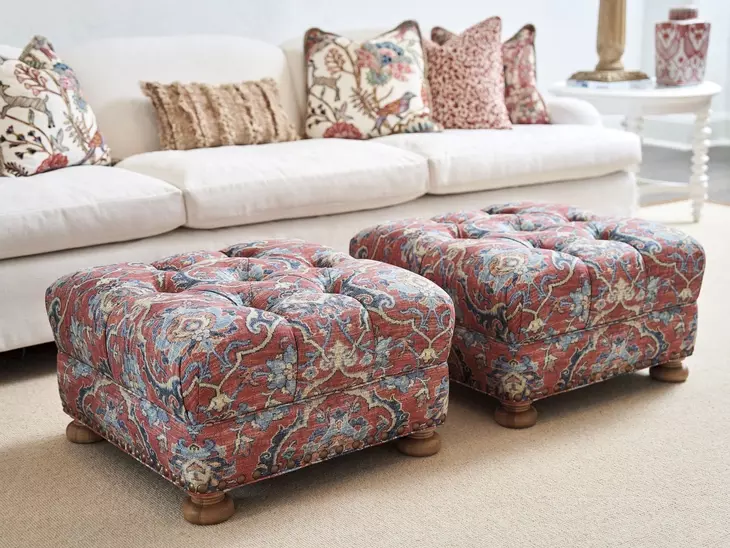 Winslow Red Fabric 27" Upholstered Ottoman with Nailhead Trim
