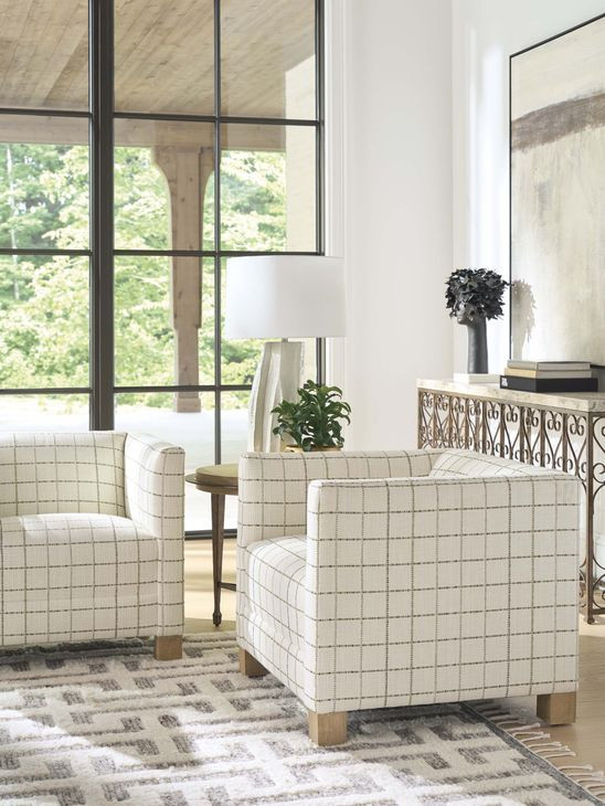 Chandler Beige and Brown Upholstered Accent Chair by Barclay Butera