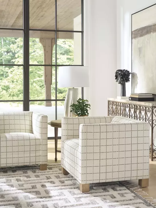 Chandler Beige and Brown Upholstered Accent Chair by Barclay Butera