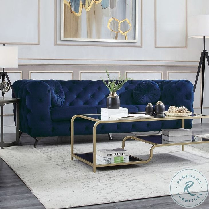 Atronia Blue Velvet 90" Sofa