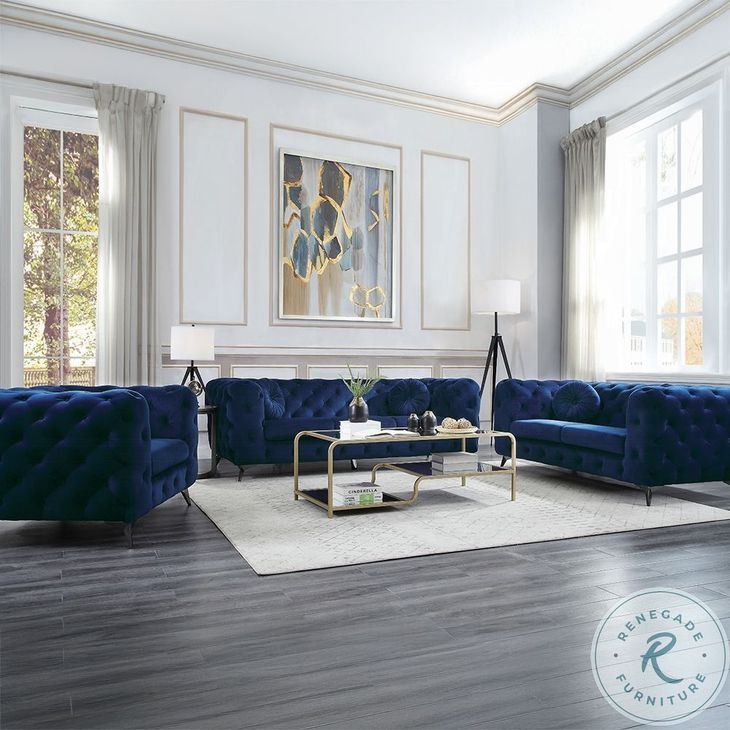 Atronia Blue Velvet Living Room Set