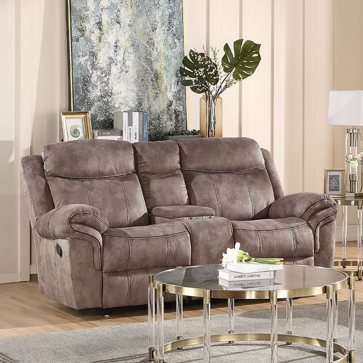 Zubaida Chocolate 87" Glider Reclining Sofa with Console and USB Charging