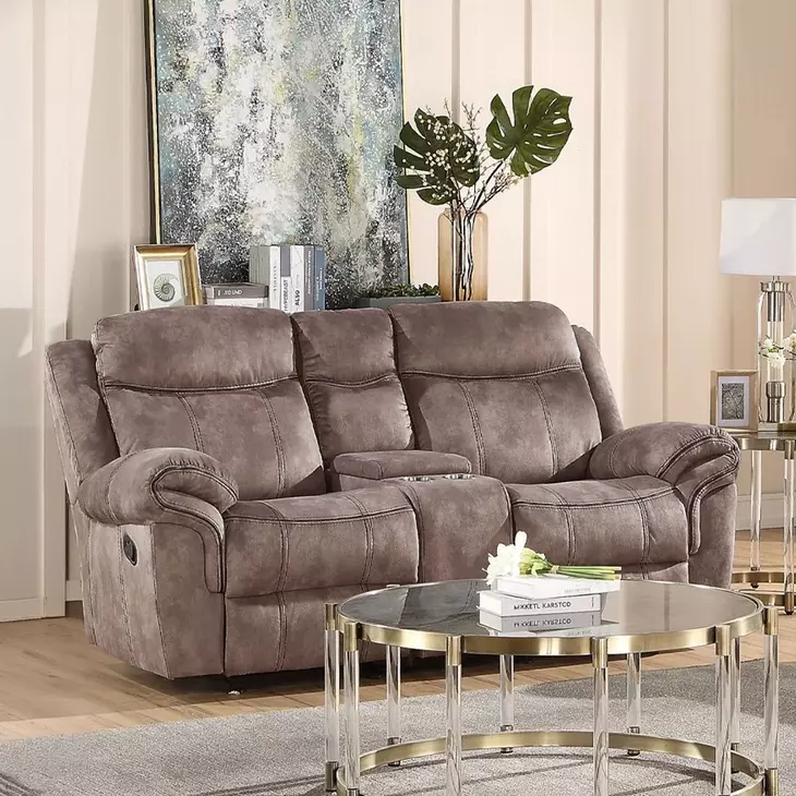 Zubaida Chocolate Glider Reclining 87" Sofa with Console and USB Charging