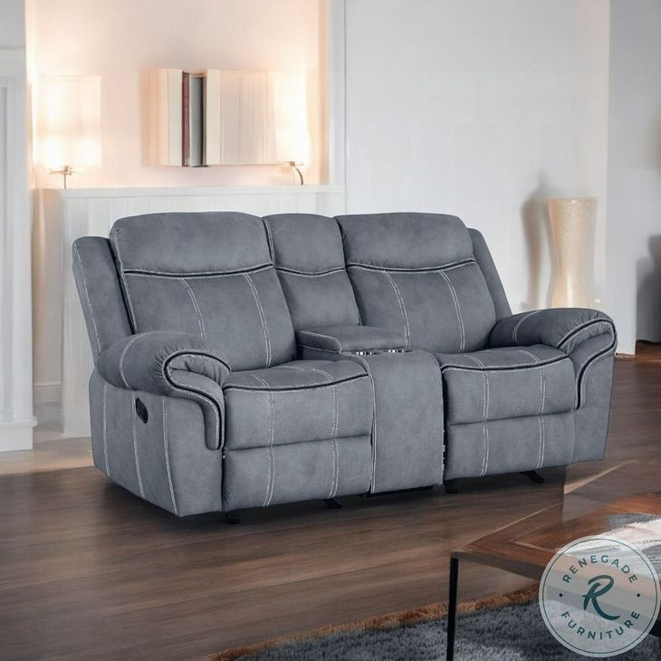 Zubaida Two Tone Gray Velvet 78" Reclining Loveseat and Console with USB Charging