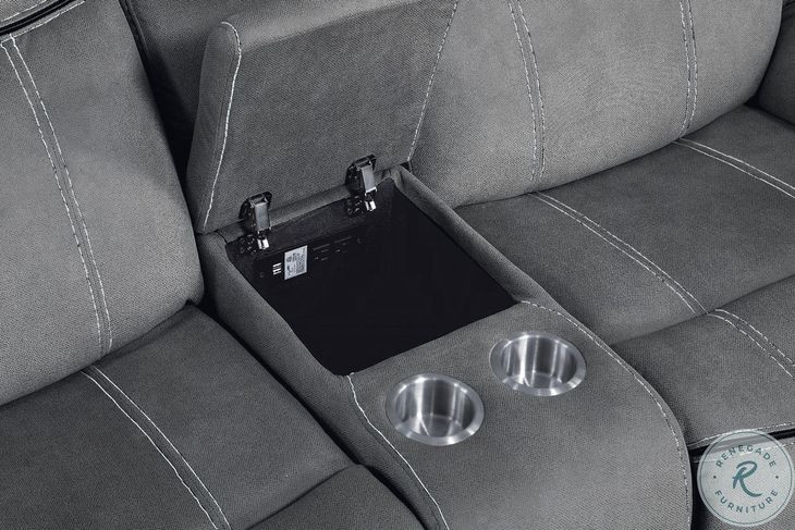 Zubaida Two Tone Gray Velvet 78" Reclining Loveseat and Console with USB Charging