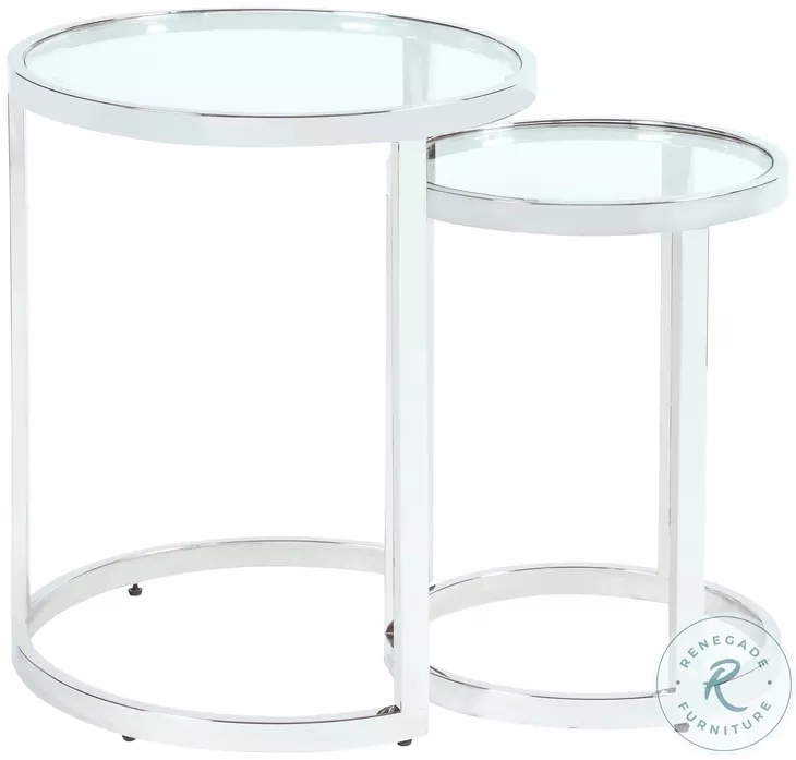 5509 Clear Glass And Polished Stainless Steel Nesting Occasional Table Set Set of 2