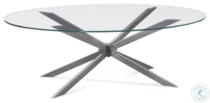 Deen Gunmetal and Clear Glass Oval Cocktail Table
