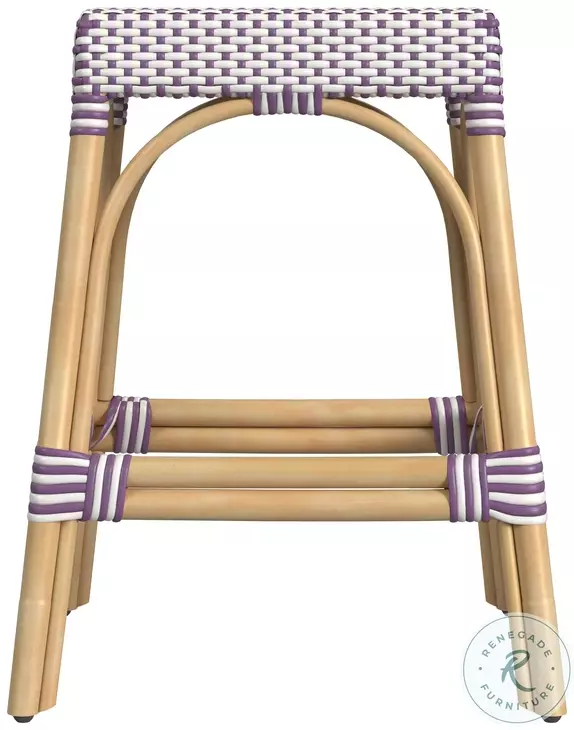 Tobias Distressed White and Purple Rattan 24" Counter Height Stool