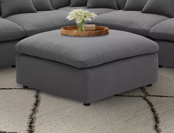 Hobson Charcoal Performance Fabric Ottoman