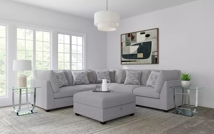 Cambria Gray 6 Piece Modular Sectional with Storage Ottoman