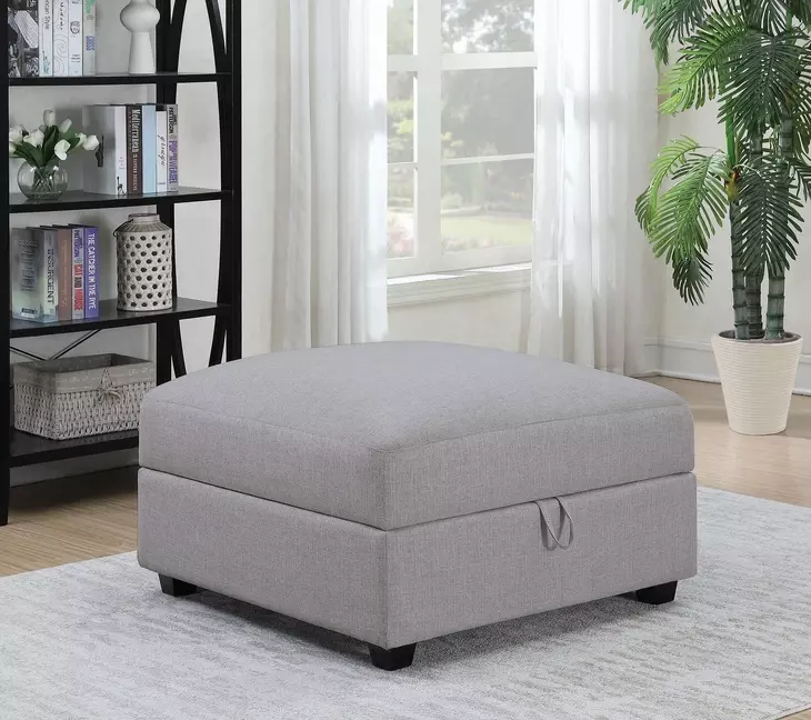 Cambria Gray Upholstered Square Storage Ottoman