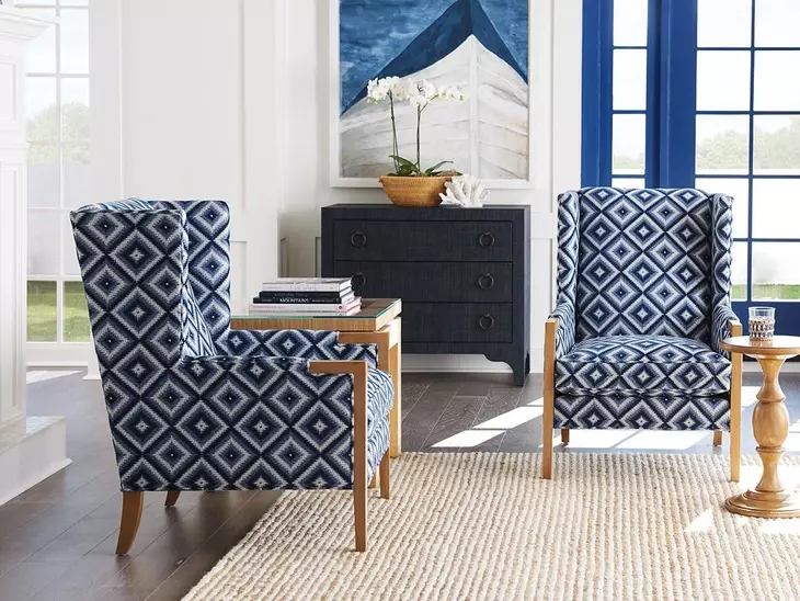 Stratton Blue Upholstered Wing Chair