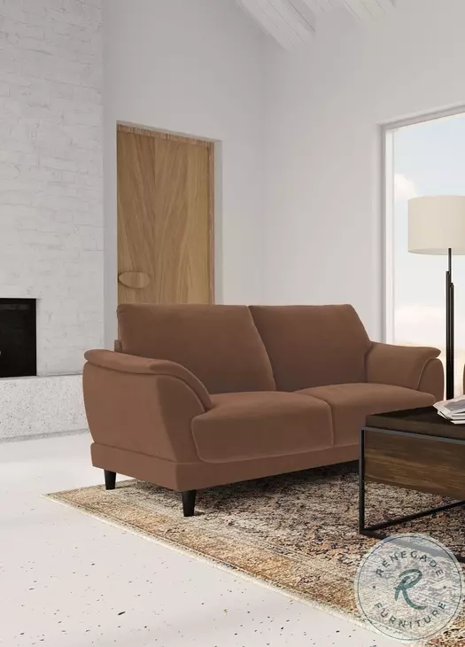 Selma Rust Velvet Crescent Arm Loveseat