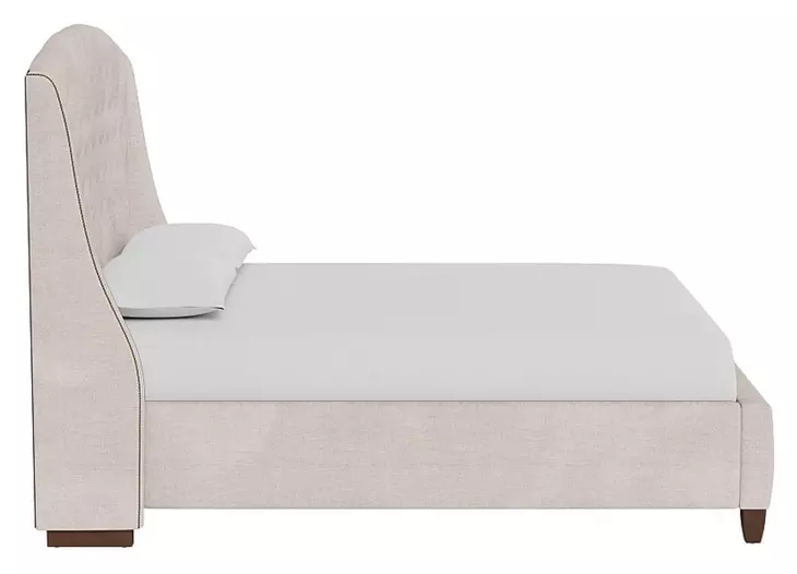 Curated Beige and Graphite Queen Upholstered Panel Halston Bed with Nailhead Trim