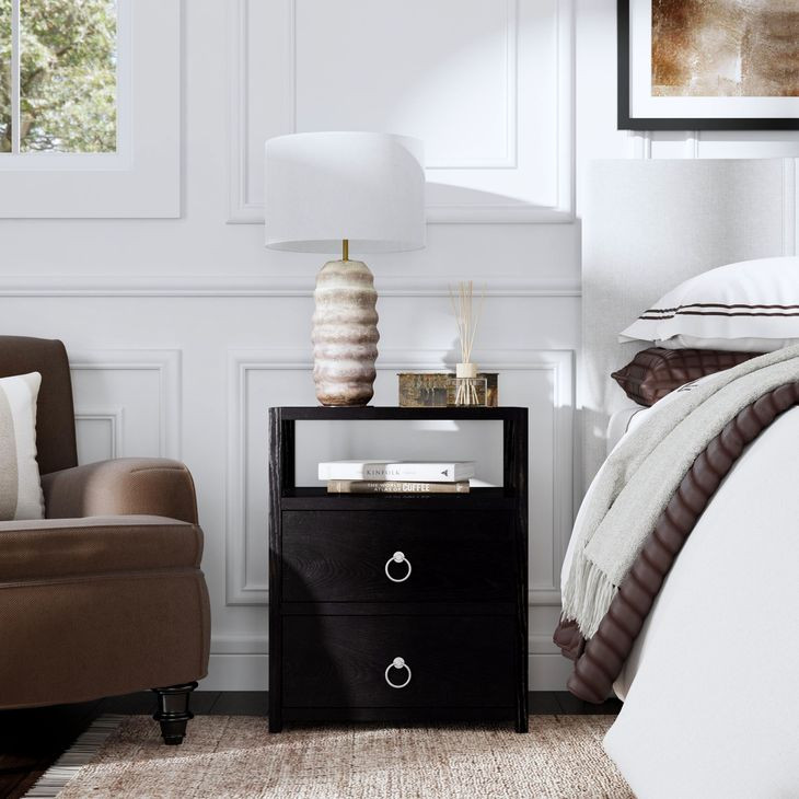 Lark Black 21" 2 Drawer Nightstand with Shelf