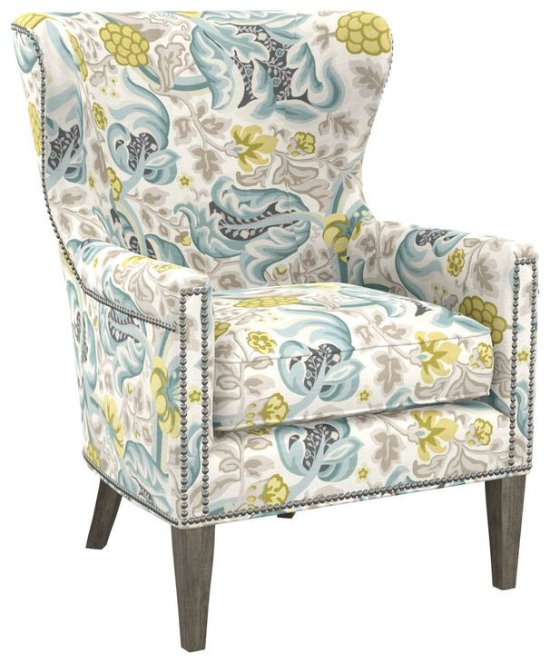 Avery Cream Upholstered Wing Chair with Nailhead Trim
