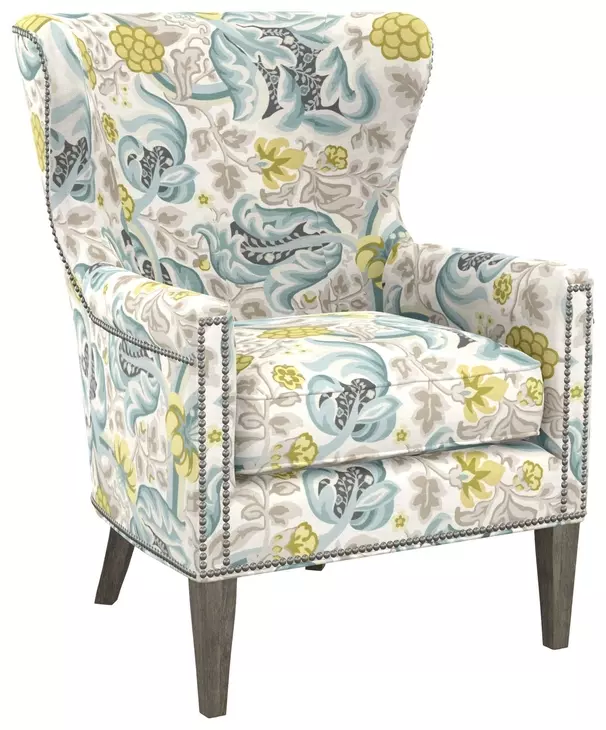 Avery Cream Upholstered Wing Chair with Nailhead Trim