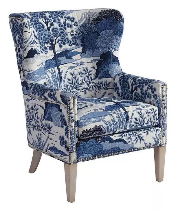 Avery Blue Upholstered Wing Chair with Nailhead Trim