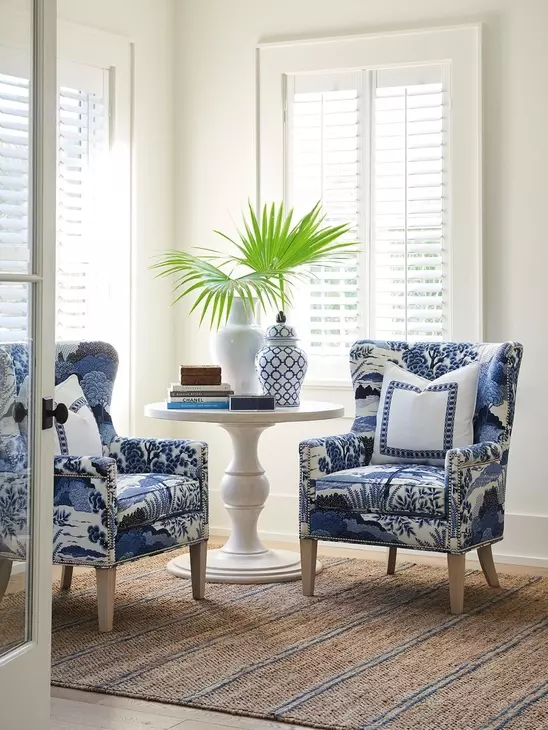 Avery Blue Upholstered Wing Chair with Nailhead Trim