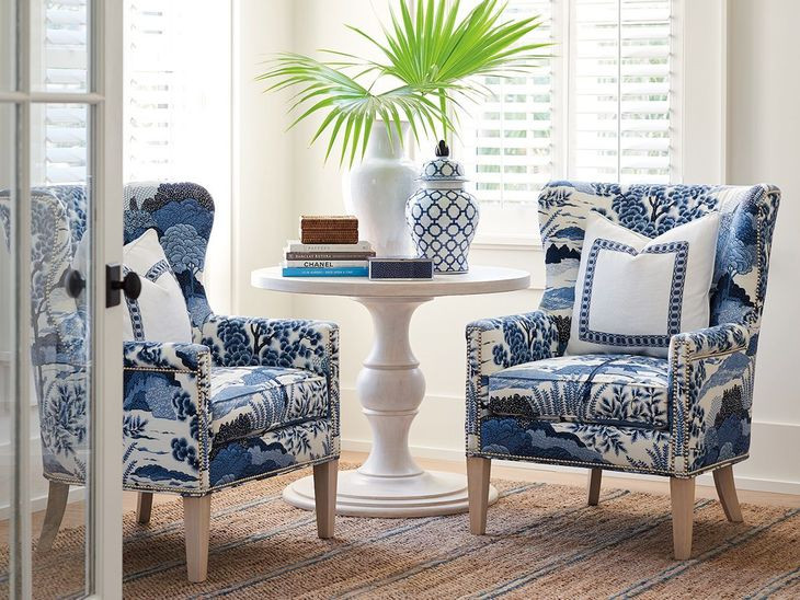 Avery Blue Upholstered Wing Chair with Nailhead Trim