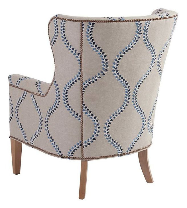 Avery Beige Upholstered Wing Chair with Nailhead Trim
