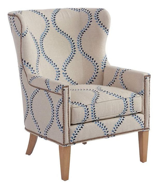Avery Beige Upholstered Wing Chair with Nailhead Trim