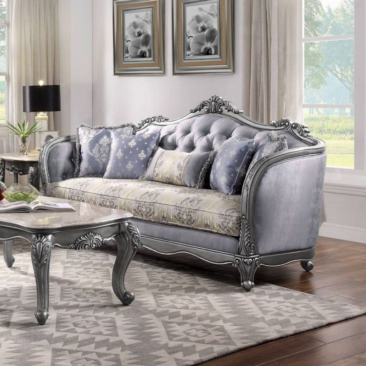 Ariadne Platinum Living Room Set with Pillows