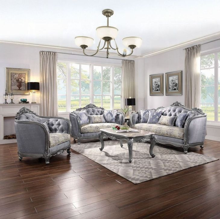 Ariadne Platinum Living Room Set with Pillows