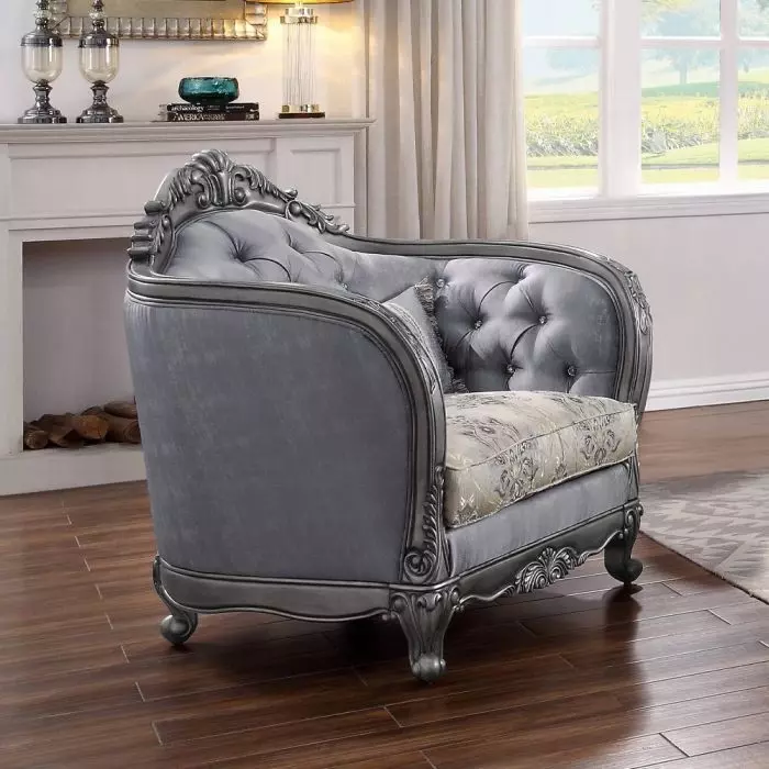 Ariadne Gray Upholstered Lounge Chair with Pillow