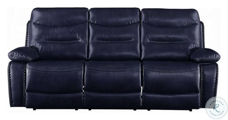 Aashi Navy Leather 90" Reclining Sofa